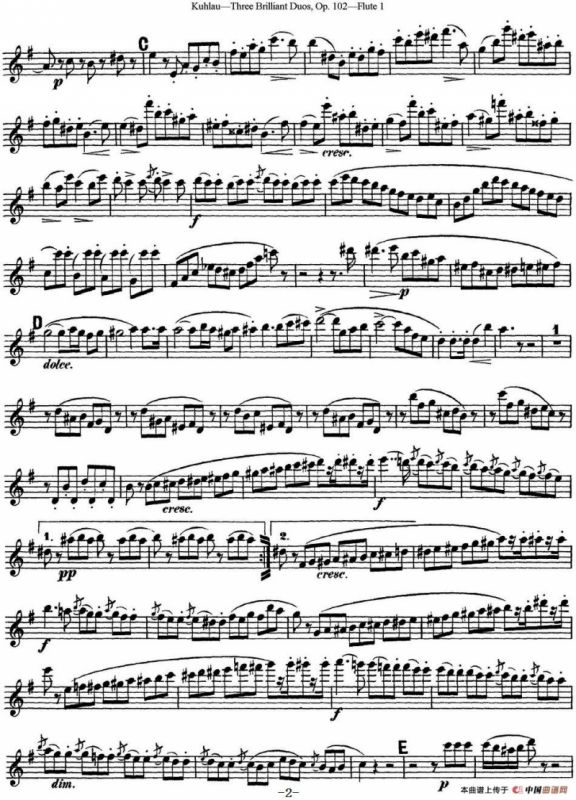 库劳长笛二重奏练习三段OP.102——Flute 1（NO.2）