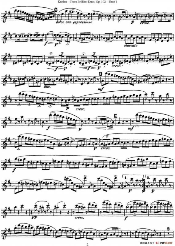 库劳长笛二重奏练习三段OP.102——Flute 1（NO.1）