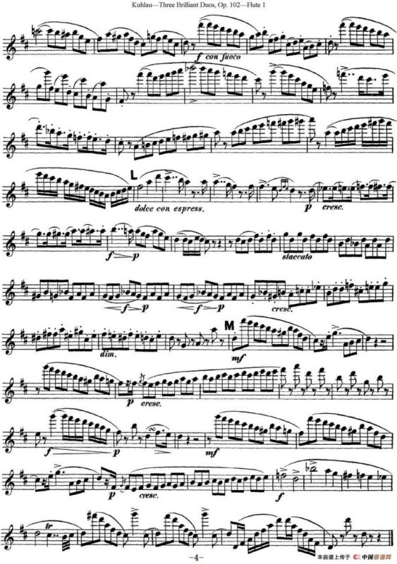 库劳长笛二重奏练习三段OP.102——Flute 1（NO.1）