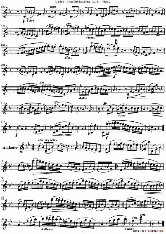 库劳长笛二重奏练习三段OP.81——Flute 2（NO.2）