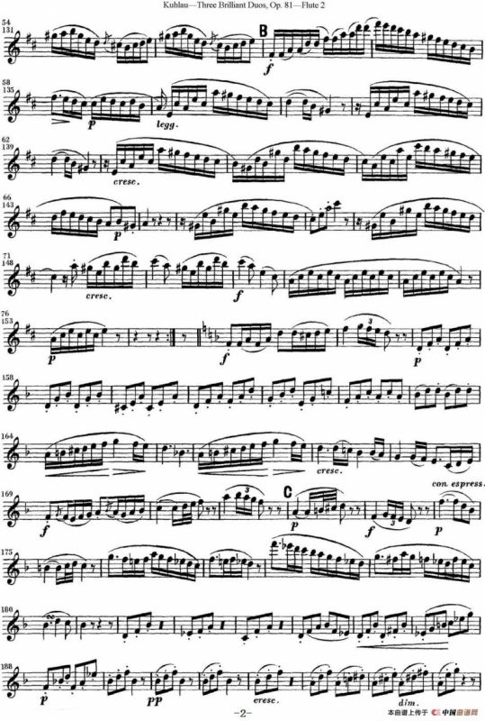 库劳长笛二重奏练习三段OP.81——Flute 2（NO.1）