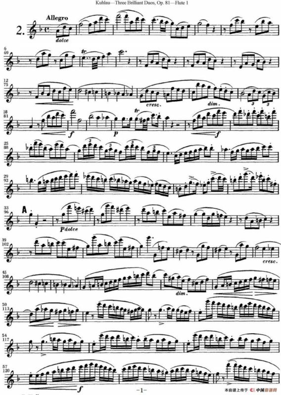 库劳长笛二重奏练习三段OP.81——Flute 1（NO.2）