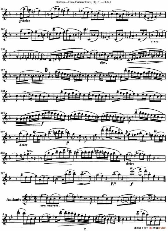库劳长笛二重奏练习三段OP.81——Flute 1（NO.2）