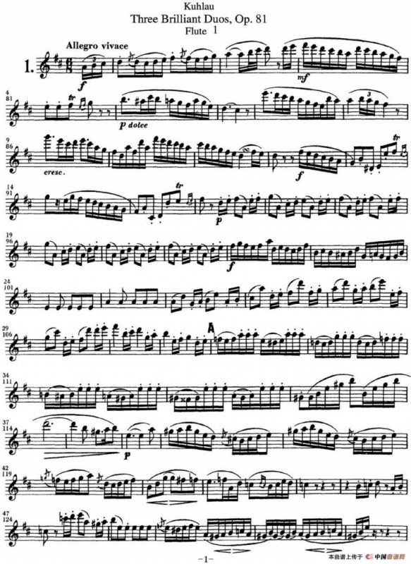 库劳长笛二重奏练习三段OP.81——Flute 1（NO.1）