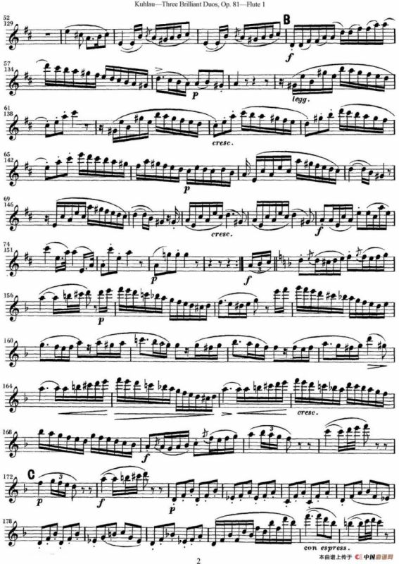 库劳长笛二重奏练习三段OP.81——Flute 1（NO.1）