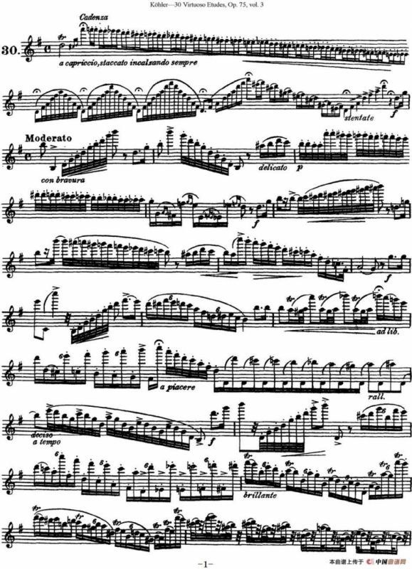 柯勒30首高级长笛练习曲作品75号（NO.30）