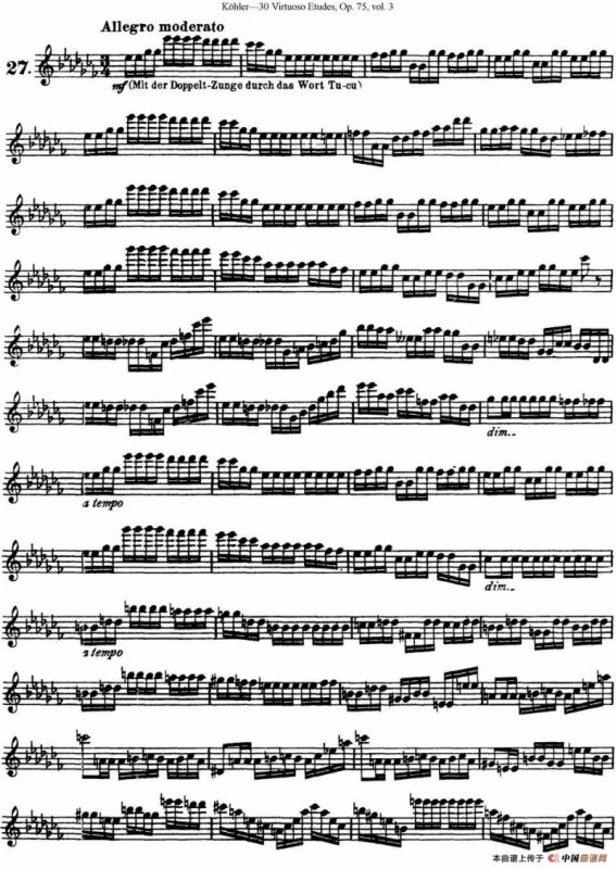柯勒30首高级长笛练习曲作品75号（NO.27）