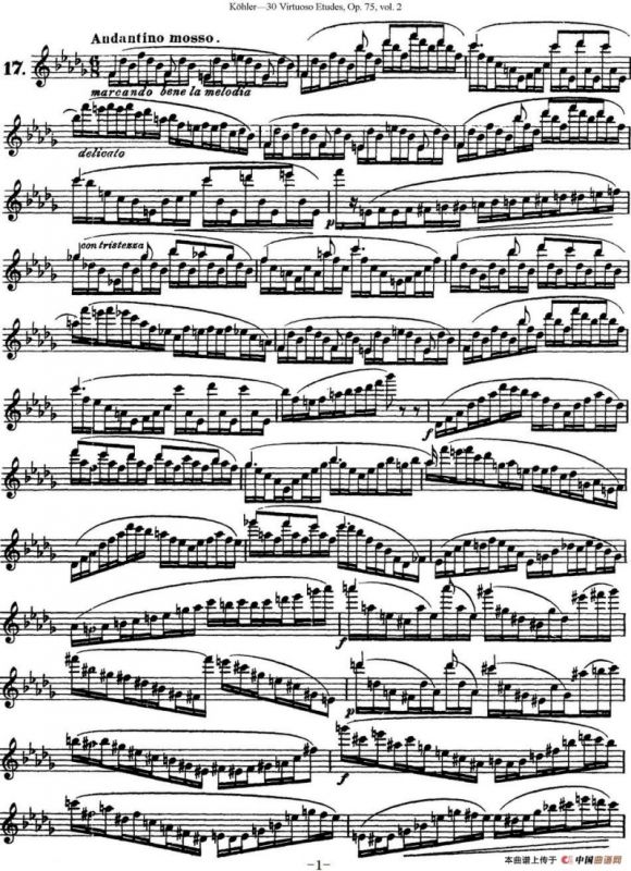 柯勒30首高级长笛练习曲作品75号（NO.17）