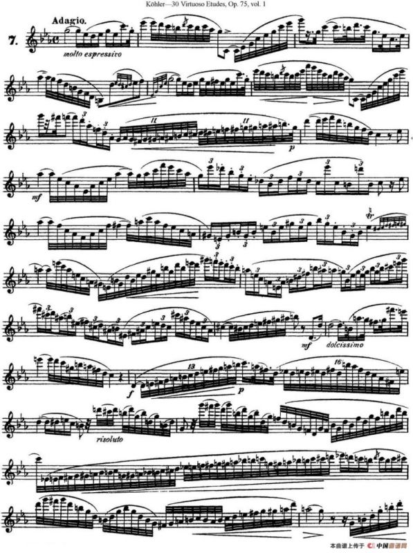 柯勒30首高级长笛练习曲作品75号（NO.7）
