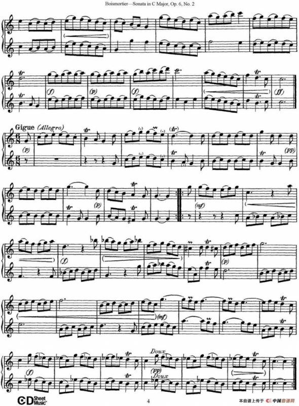 C大调双长笛奏鸣曲作品6号之2（Sonata in C Major Op.6No.2）