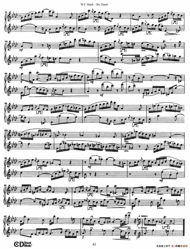 W.F.巴赫—六首二重奏练习曲（6）