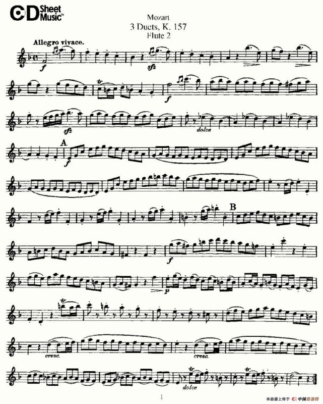 3 Duets K.157 之第二长笛（二重奏三首 K157号）