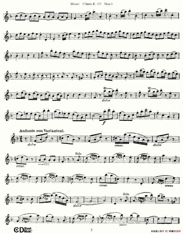 3 Duets K.157 之第二长笛（二重奏三首 K157号）