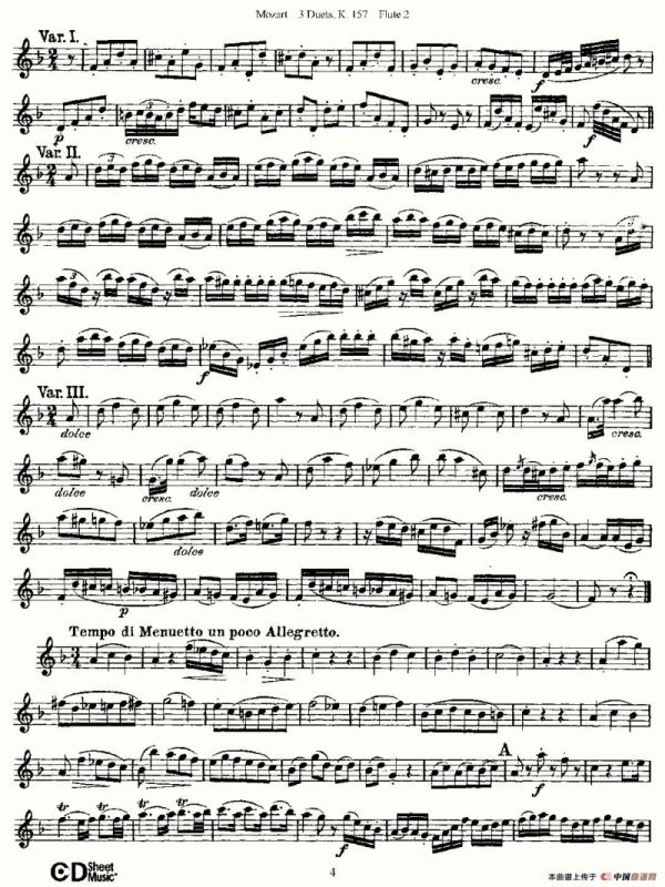 3 Duets K.157 之第二长笛（二重奏三首 K157号）