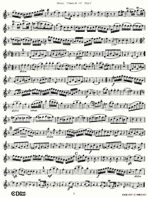 3 Duets K.157 之第二长笛（二重奏三首 K157号）