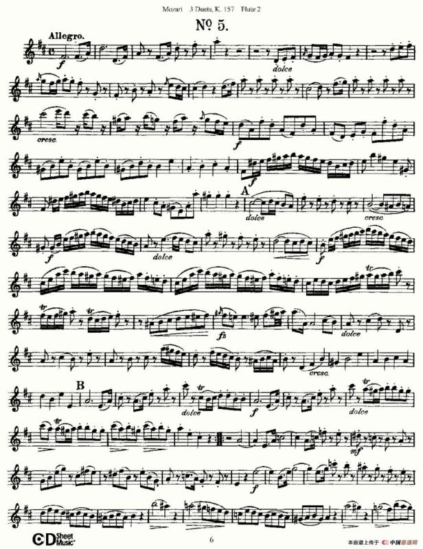 3 Duets K.157 之第二长笛（二重奏三首 K157号）