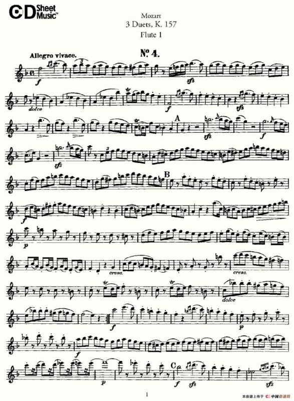 3 Duets K.157 之第一长笛（二重奏三首 K157号）