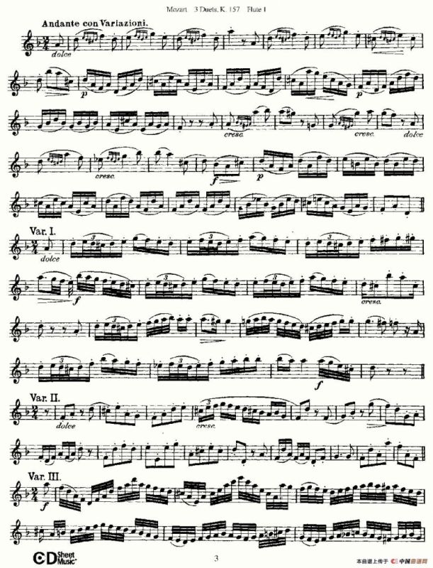 3 Duets K.157 之第一长笛（二重奏三首 K157号）