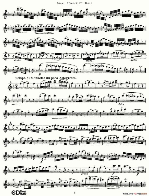 3 Duets K.157 之第一长笛（二重奏三首 K157号）