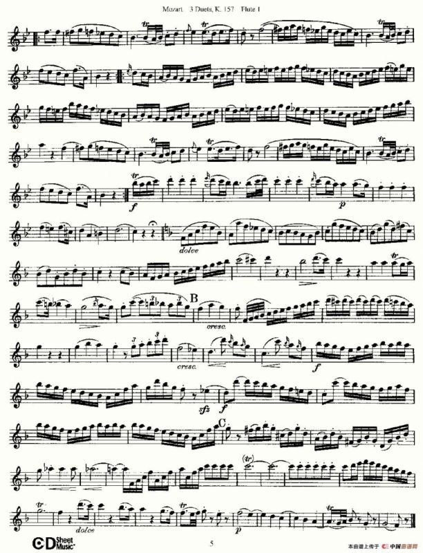 3 Duets K.157 之第一长笛（二重奏三首 K157号）
