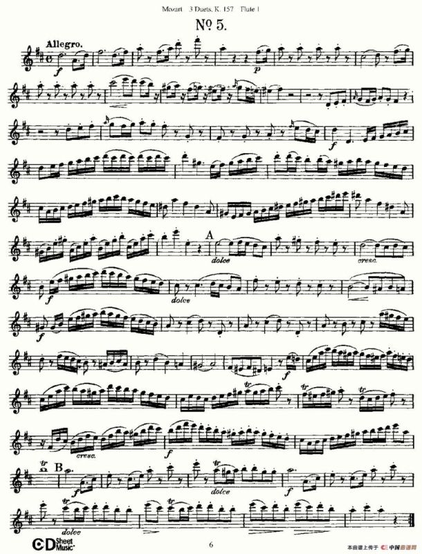 3 Duets K.157 之第一长笛（二重奏三首 K157号）