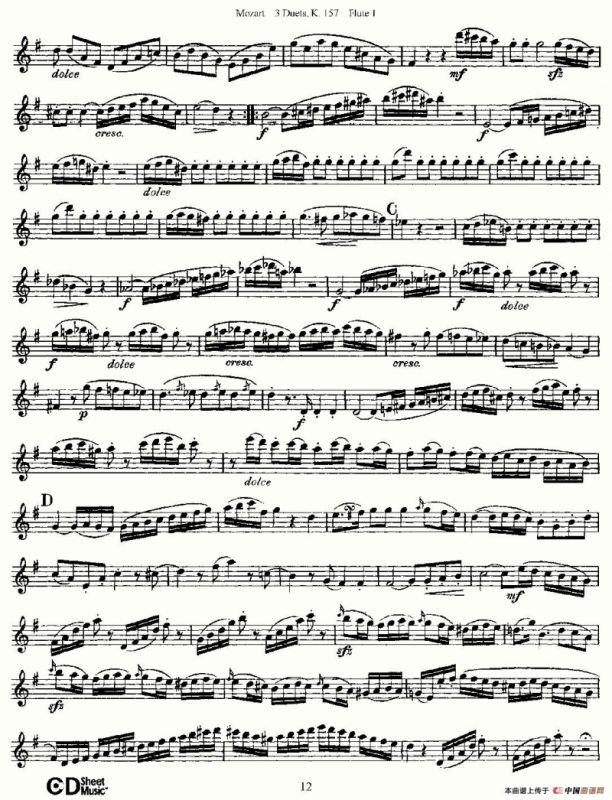 3 Duets K.157 之第一长笛（二重奏三首 K157号）