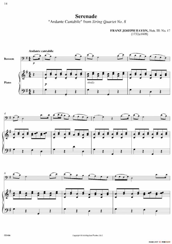 Serenade “Andante Cantabile”from String Quartet No. 8（巴松+钢琴伴奏）
