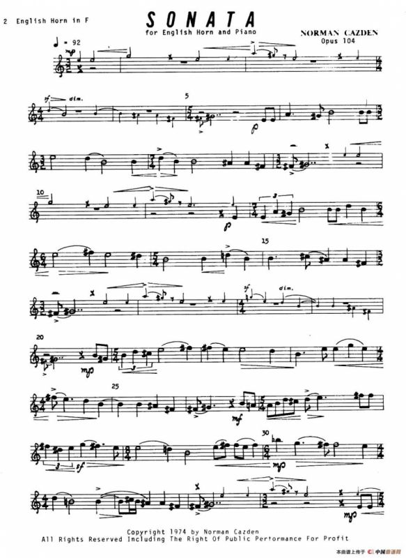 Sonata（英国管与钢琴奏鸣曲英国管分谱）