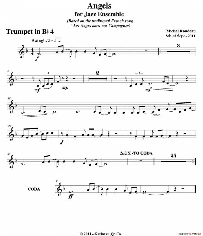 Angels for Jazz Ensemble（第四降B小号分谱）