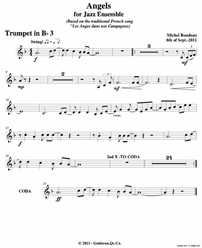 Angels for Jazz Ensemble（第三降B小号分谱）