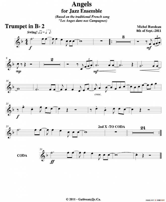 Angels for Jazz Ensemble（第二降B小号分谱）
