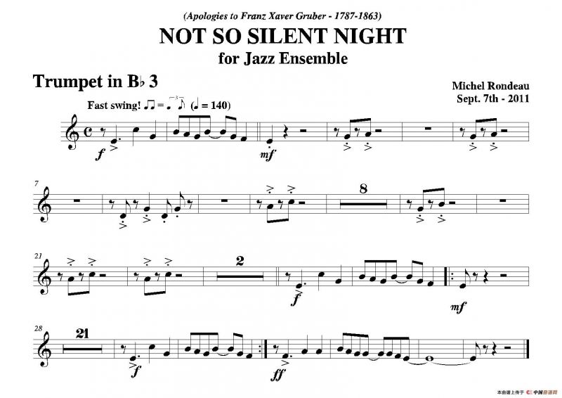 NOT SO SILENT NIGHT（第三降B小号分谱）