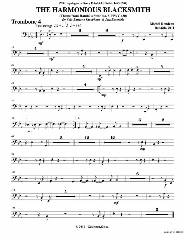 THE HARMONIOUS BLACKSMITH（第四长号分谱）