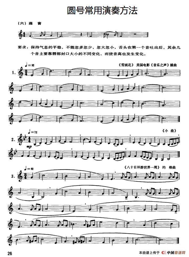 圆号常用演奏方法（六）连音