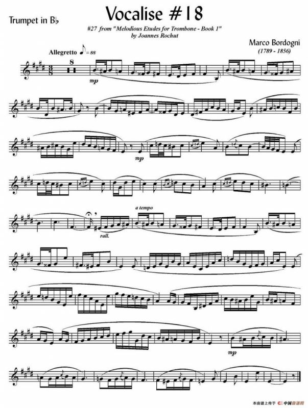 Bordogni - Vocalise #18（小号）