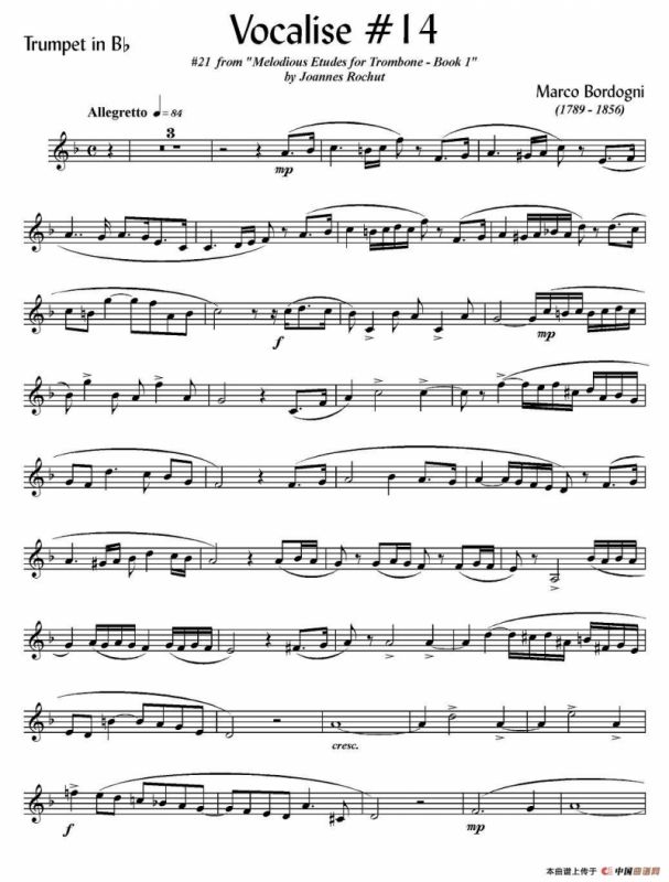 Bordogni - Vocalise #14（小号）