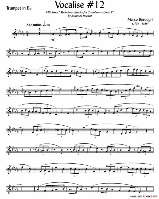 Bordogni - Vocalise #12（小号）