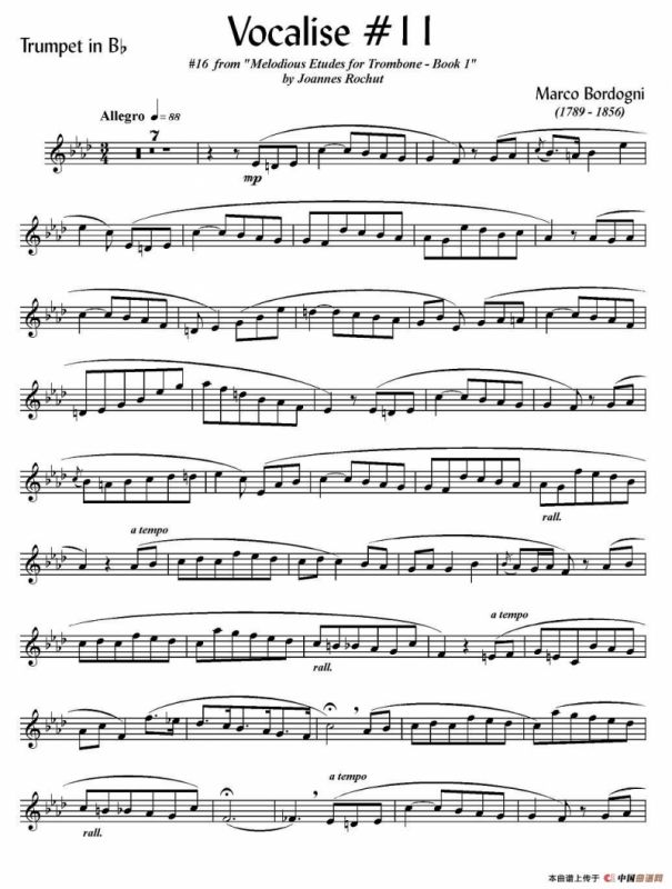 Bordogni - Vocalise #11（小号）