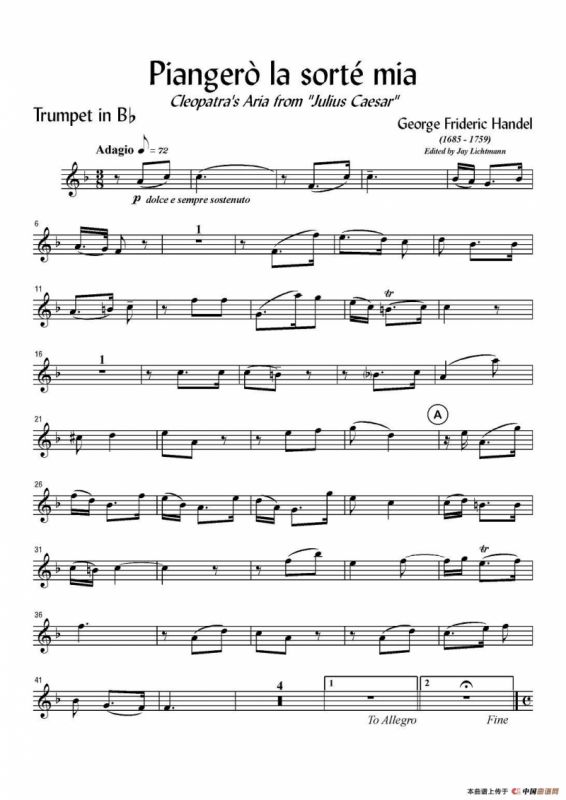 Piangero la sorte mia（小号谱）