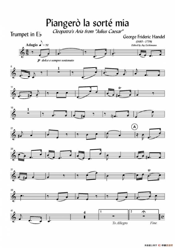 Piangero la sorte mia（小号谱）