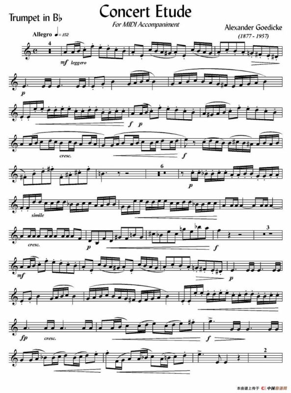 Concert Etude （音乐会练习曲、Bb调）（小号）