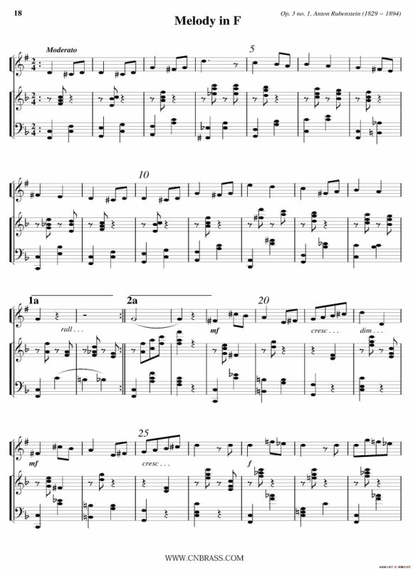 Melody in F（小号+钢琴伴奏）