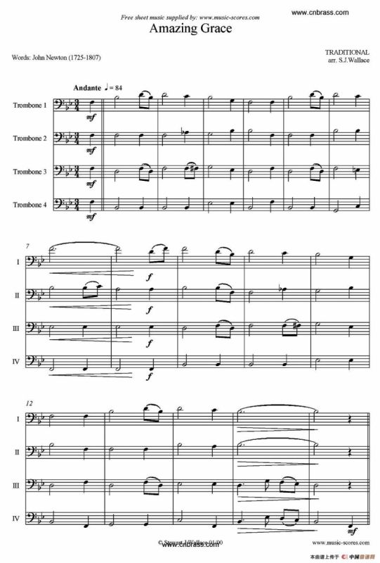 Amazing Grace（长号四重奏）