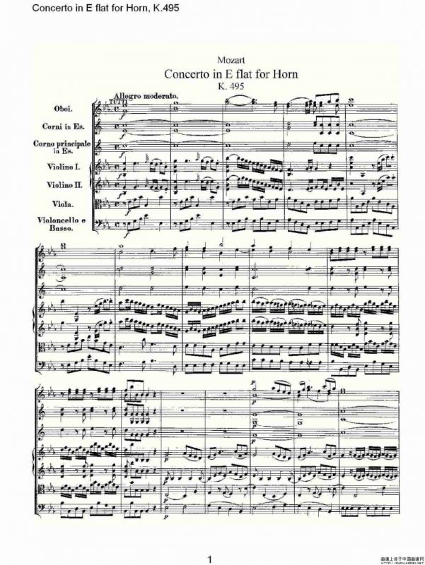Concerto in E flat for Horn, K.495（Eb调法国号协奏曲, K.4）