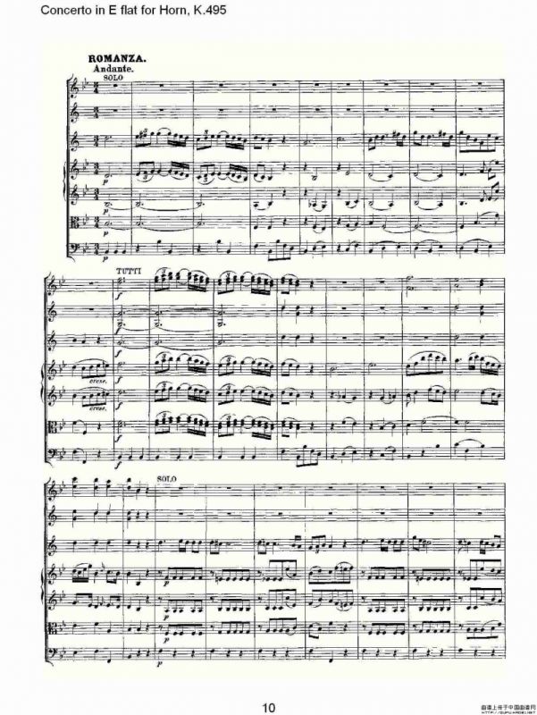 Concerto in E flat for Horn, K.495（Eb调法国号协奏曲, K.4）