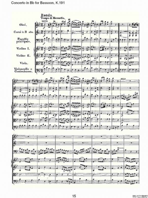 Concerto in Bb for Bassoon, K.191（降B大调大管协奏曲）