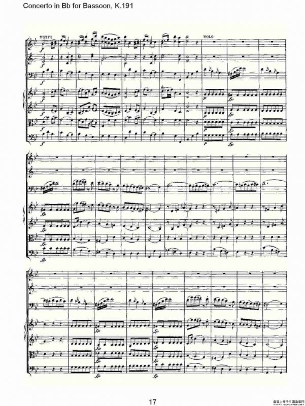Concerto in Bb for Bassoon, K.191（降B大调大管协奏曲）