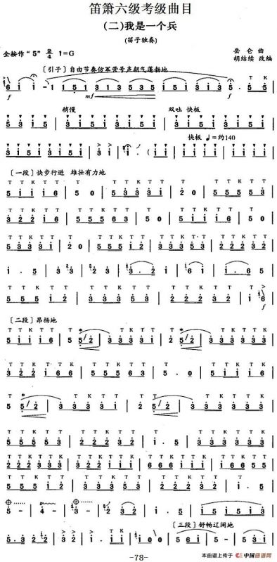 笛箫六级考级曲目：我是一个兵