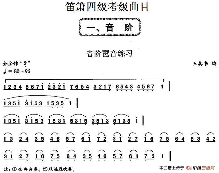 笛箫四级考级曲目：音阶琶音练习