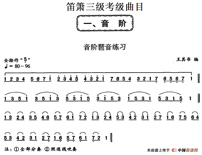 笛箫三级考级曲目：音阶琶音练习